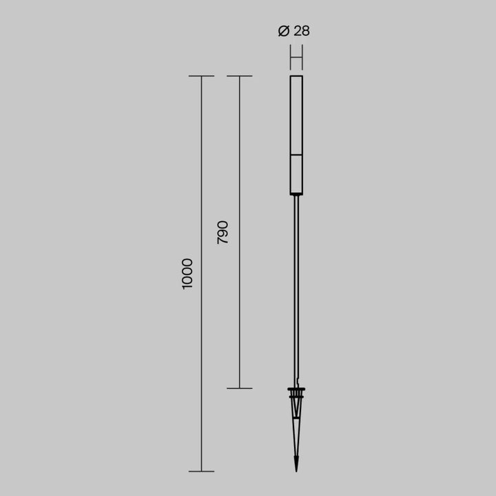 Tige fine en aluminium noir de 28 mm de diamètre et 1000 mm de longueur pour piquet lumineux extérieur flare