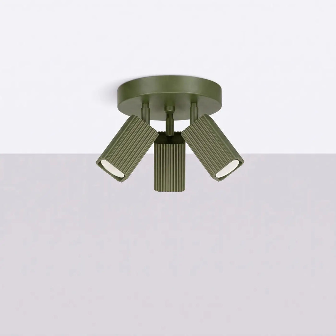 Plafonnier Rayo vert olive à 3 spots orientables, éteint