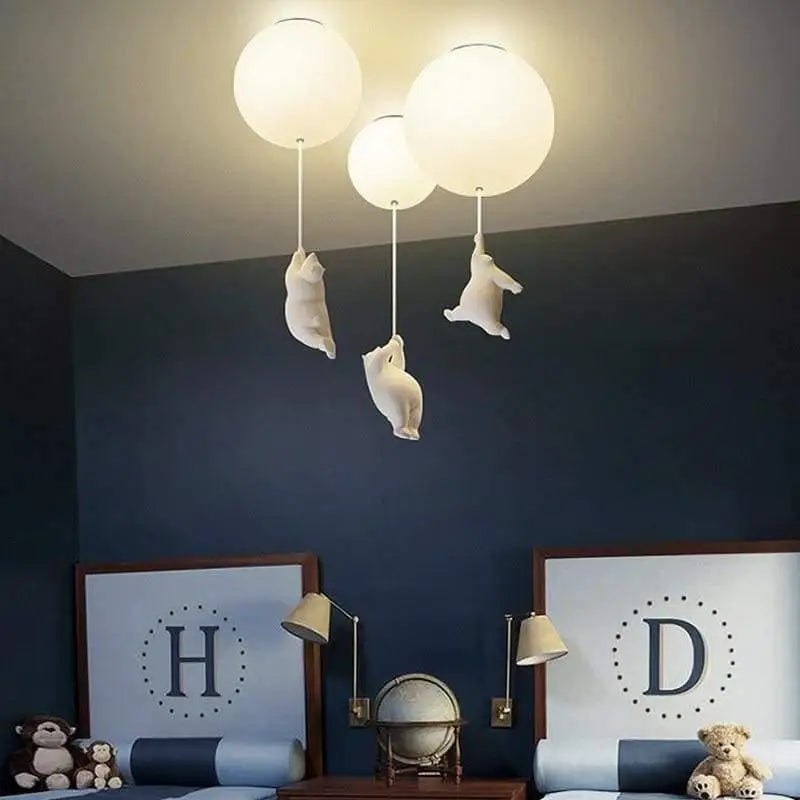 Plafonnier Ballon Blanc avec Oursons Suspendus
