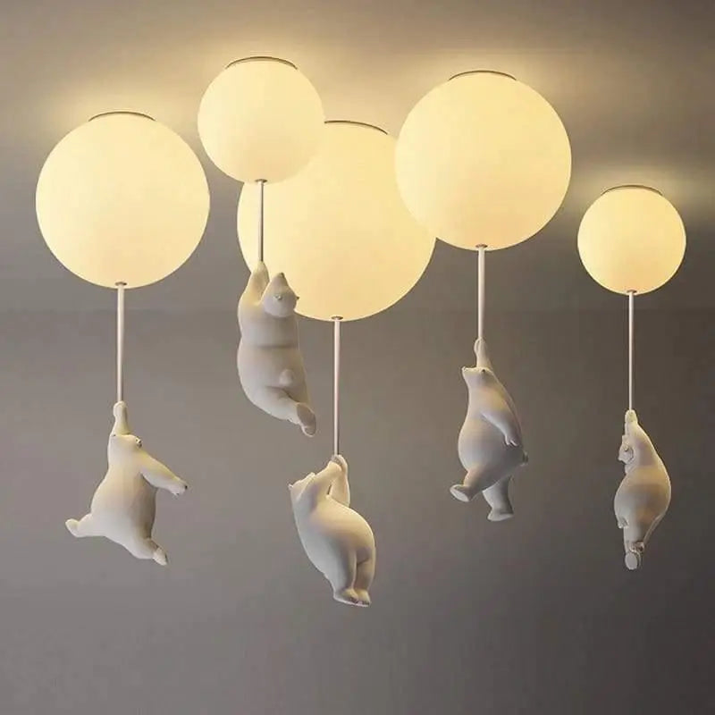 Plafonnier Ballon Blanc avec Oursons Suspendus