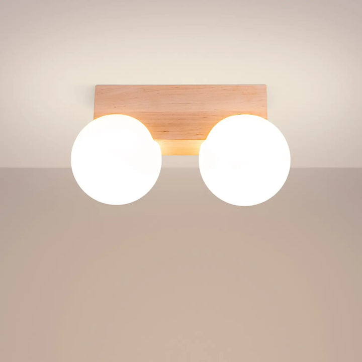 Plafonnier blanc/bois naturel allumé