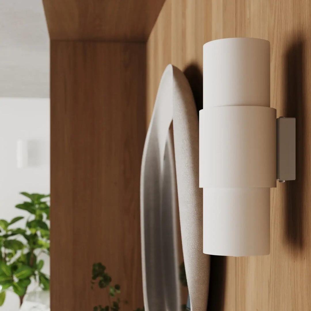 Luminaire plafonnier lampe flash blanc design moderne avec segments cylindriques empilés et support métallique sleek