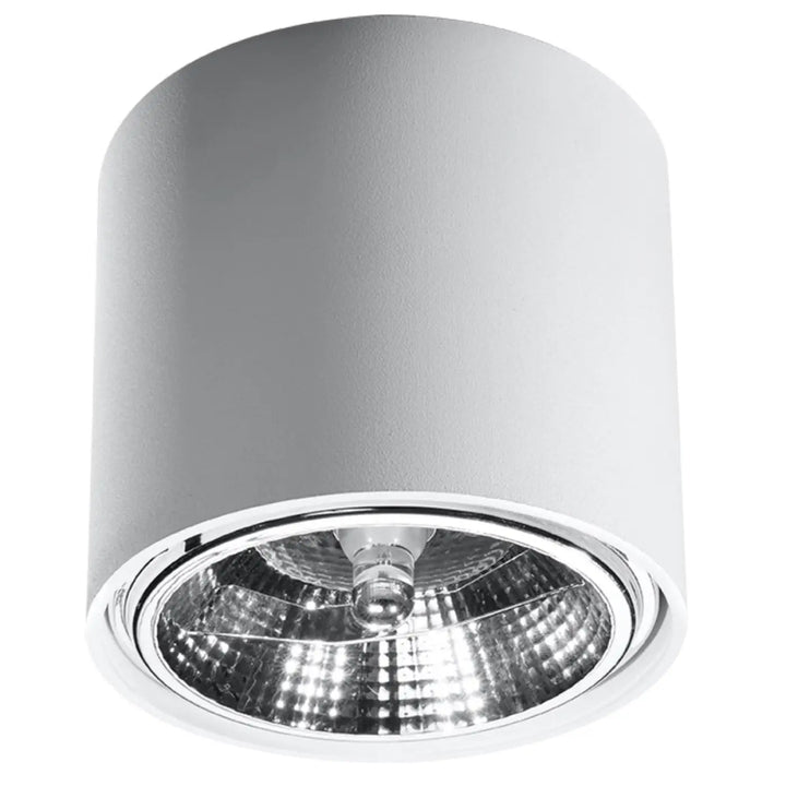 Plafonnier tiube moderne avec forme minimaliste cylindrique blanc mat et bordure chrome poli intérieur réfléchissant