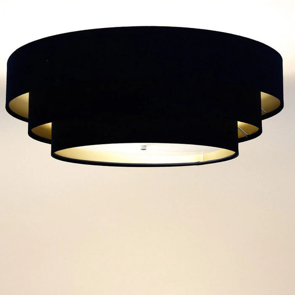 Plafonnier bleu marine en velours noir avec doublure dorée et design circulaire en couches triniti veloursstoff