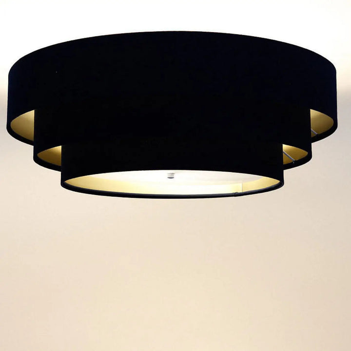 Plafonnier bleu marine en velours noir avec doublure dorée et design circulaire en couches triniti veloursstoff