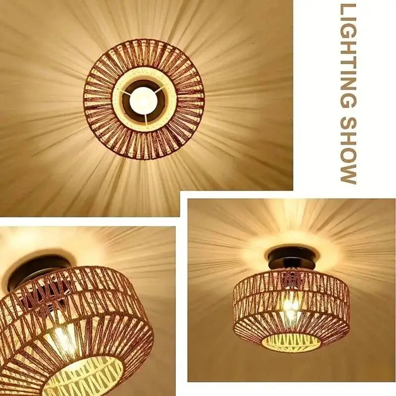 Natural Bamboo Ceiling Chandelier Hanging Lamp Handmade Rattan Fixture Weaving Home Living Room Decor Ceiling
