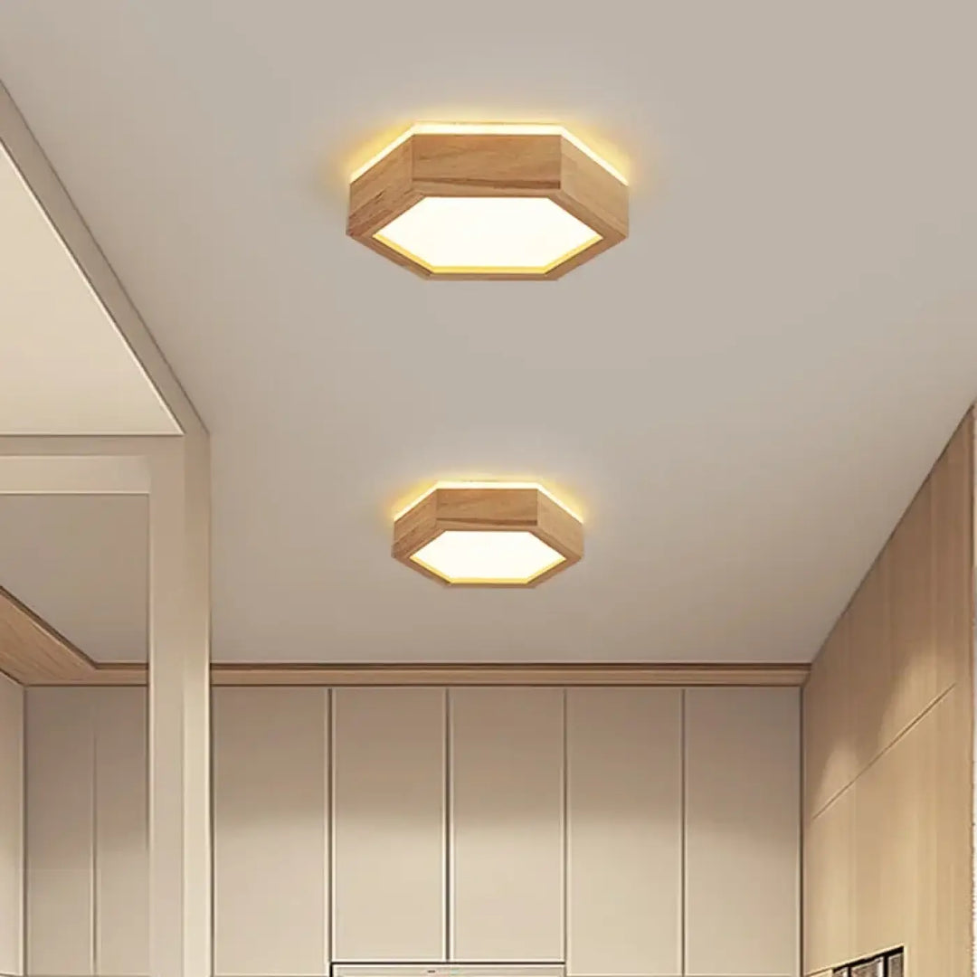Plafonnier bois naturel led design géométrique élégant et moderne