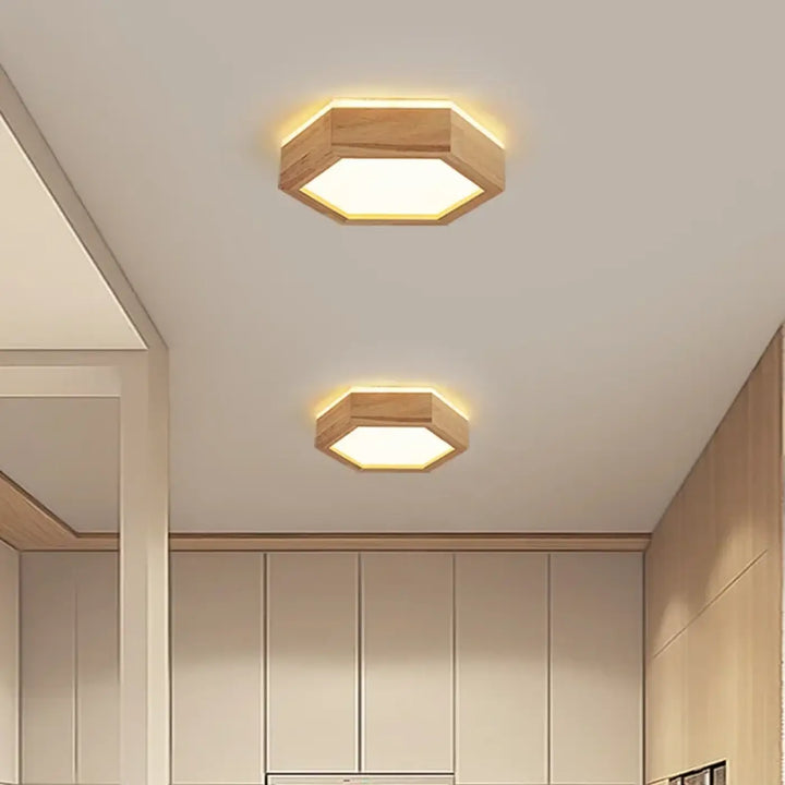 Plafonnier bois naturel led design géométrique élégant et moderne