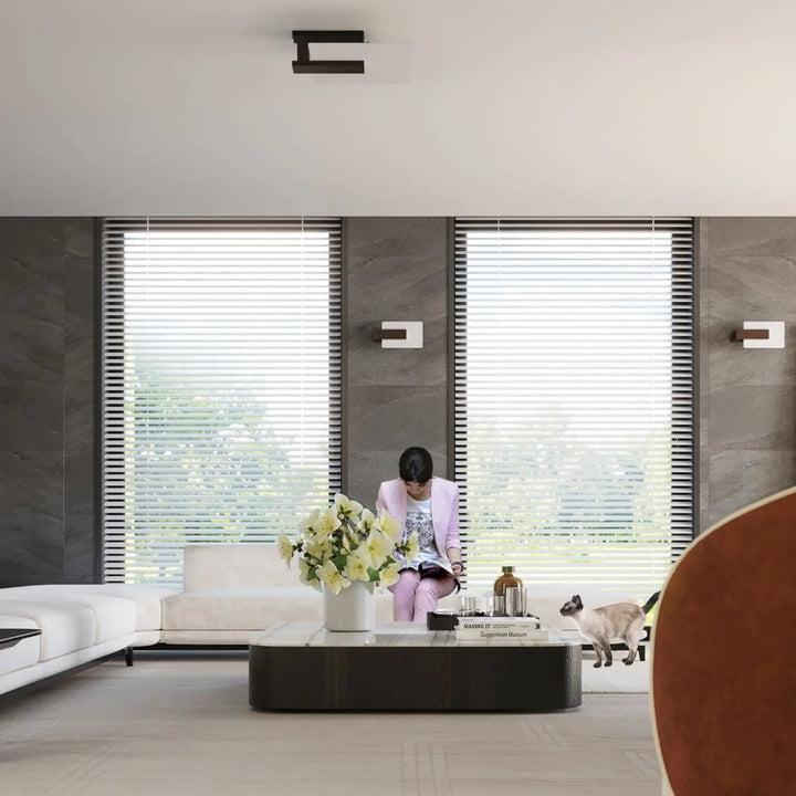 Luminaire plafonnier wengé dans un salon