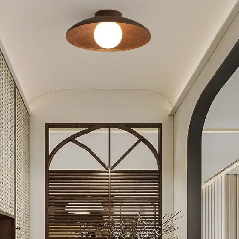 Plafonnier led en effet bois naturel et métal élégant chic