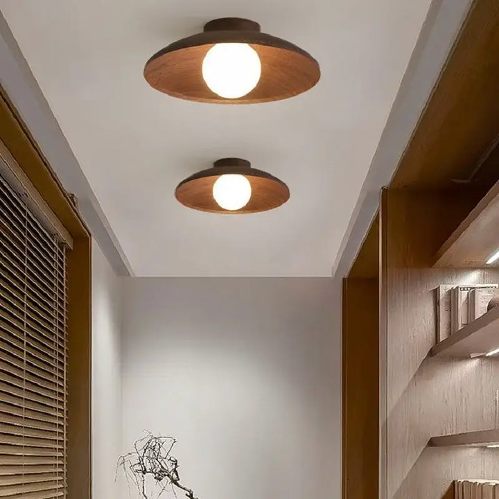 Plafonnier led en effet bois naturel et métal élégant chic