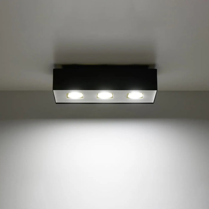 Luminaire Plafonnier noir/blanc allumée, vue rapprochée