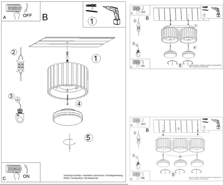 Luminaire plafonnier aura gx53 avec version à trois cylindres en anneau d’aluminium finition argentée ribbée