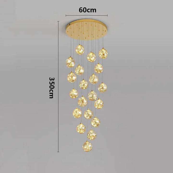 Plafonnier cascade moderne à LED dorées suspendues

