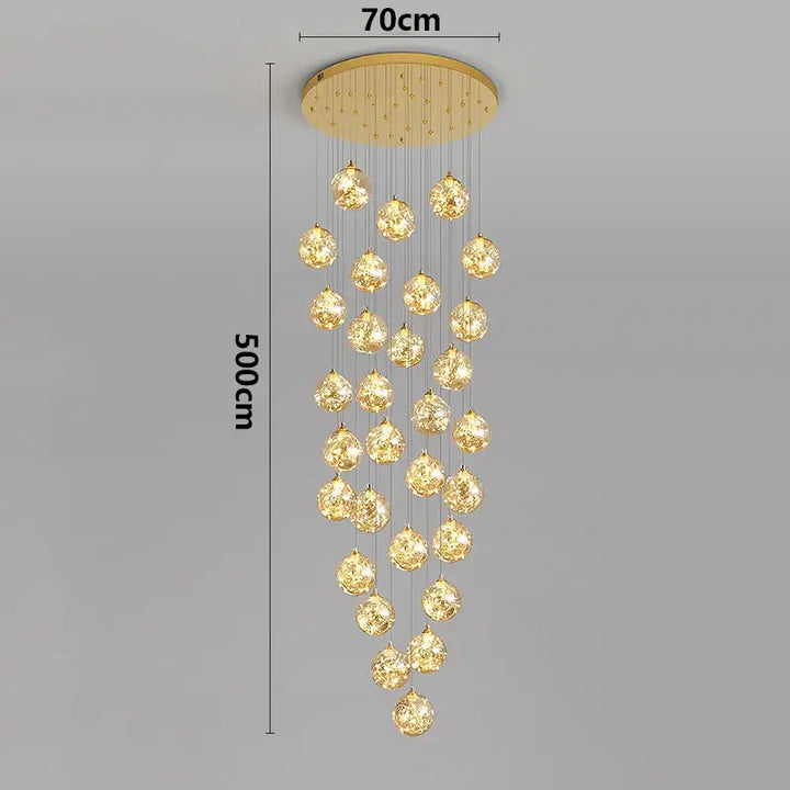 Plafonnier cascade moderne à LED dorées suspendues

