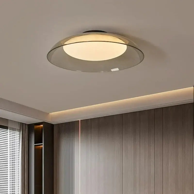 Plafonnier contemporain disque en verre fumé style épuré design