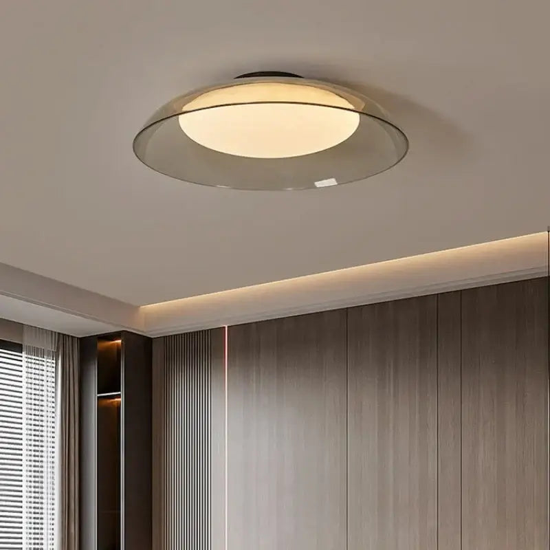 Plafonnier contemporain disque en verre fumé style épuré design