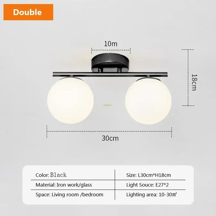 Plafonnier à deux globes lumineux style design élégant