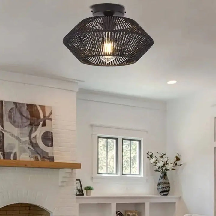 Plafonnier en corde tressée style naturel et élégant