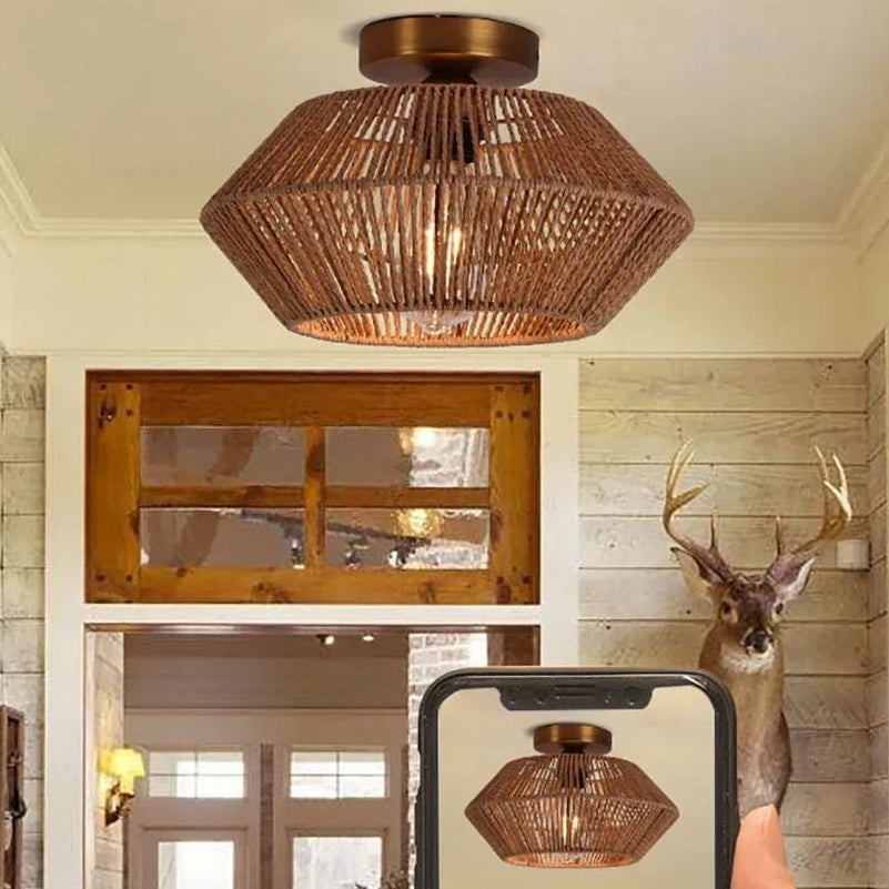 Plafonnier en corde tressée style naturel et élégant