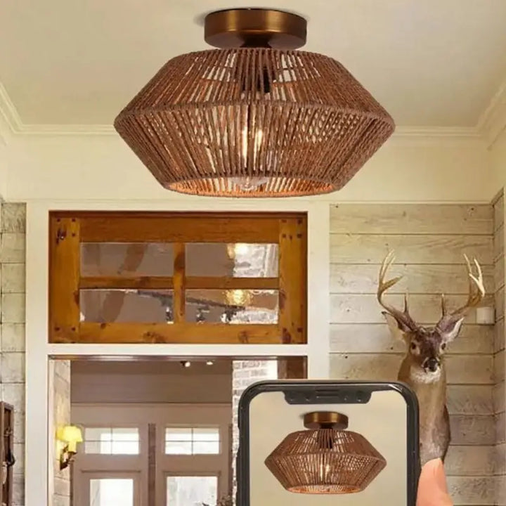 Plafonnier en corde tressée style naturel et élégant