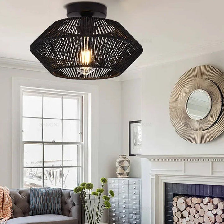 Plafonnier en corde tressée style naturel et élégant
