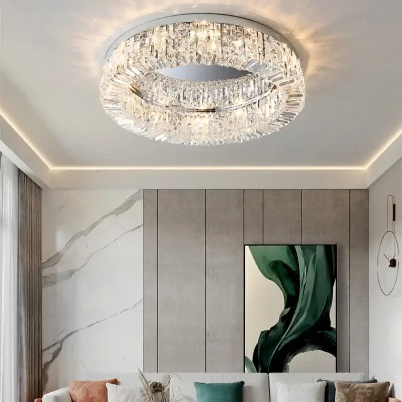 Plafonnier cristal LED rond moderne pour salon élégant

