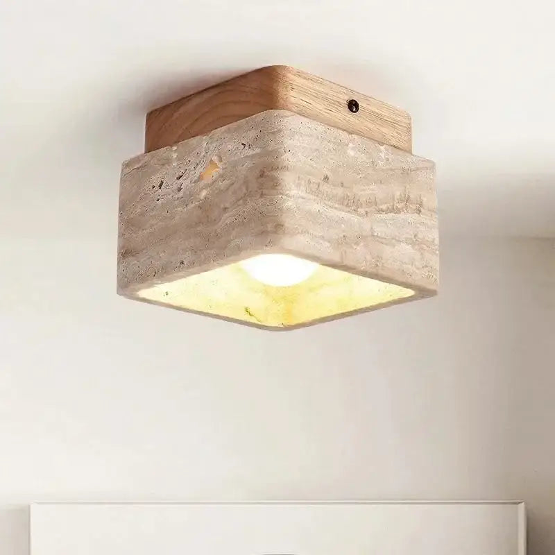Plafonnier Cube Effet Pierre Naturelle Style Minimaliste