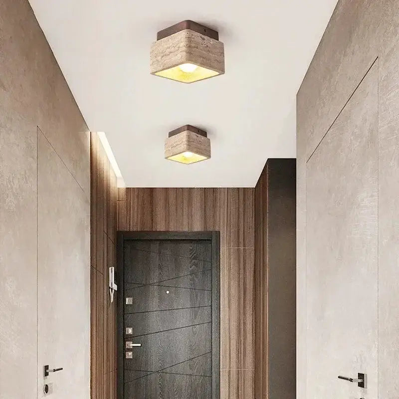 Plafonnier Cube Effet Pierre Naturelle Style Minimaliste