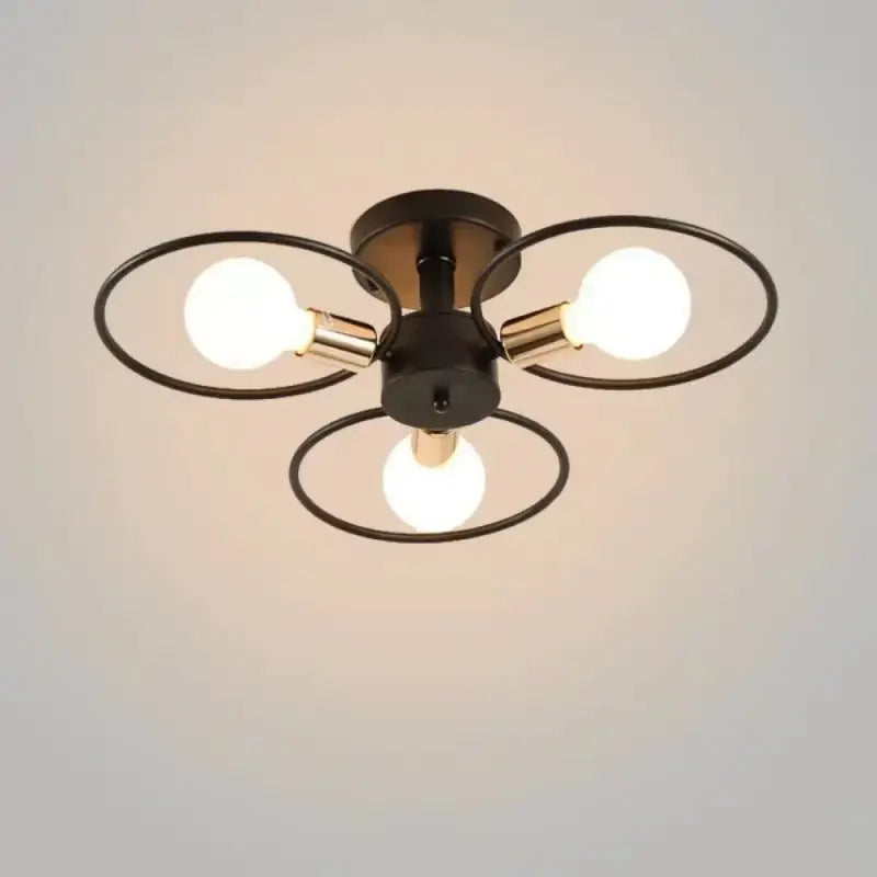 Plafonnier Design À Anneaux Métal Noir Et Ampoules Rétro

