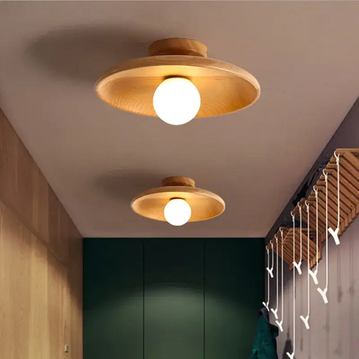 Plafonnier design bois led moderne éclairage naturel