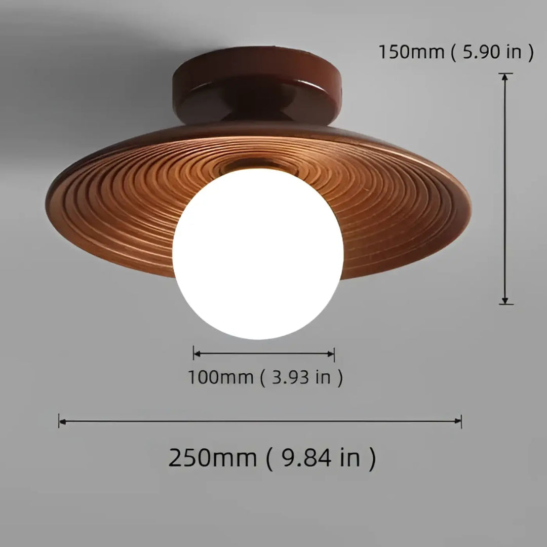 Plafonnier design bois noix et fer led décor bois marron