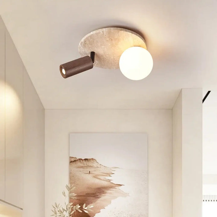 Plafonnier design élégant en pierre et bois moderne style