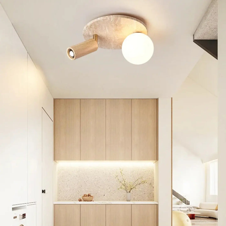 Plafonnier design élégant en pierre et bois moderne style