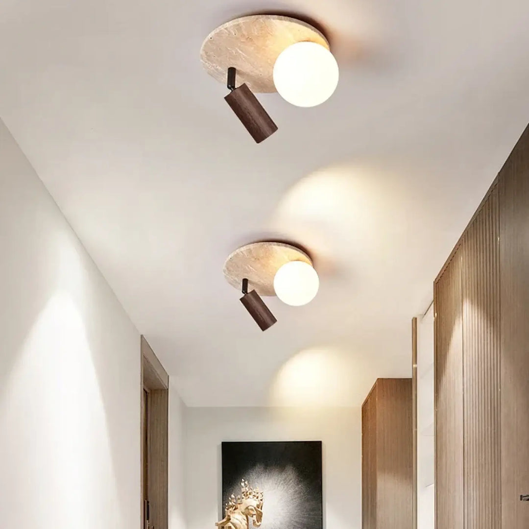 Plafonnier design élégant en pierre et bois moderne style