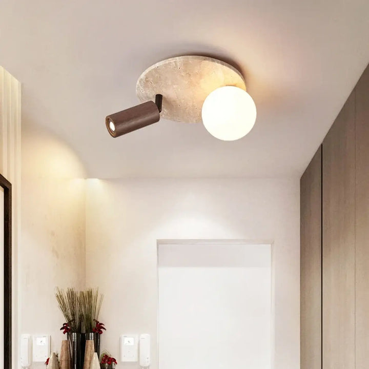Plafonnier design élégant en pierre et bois moderne style