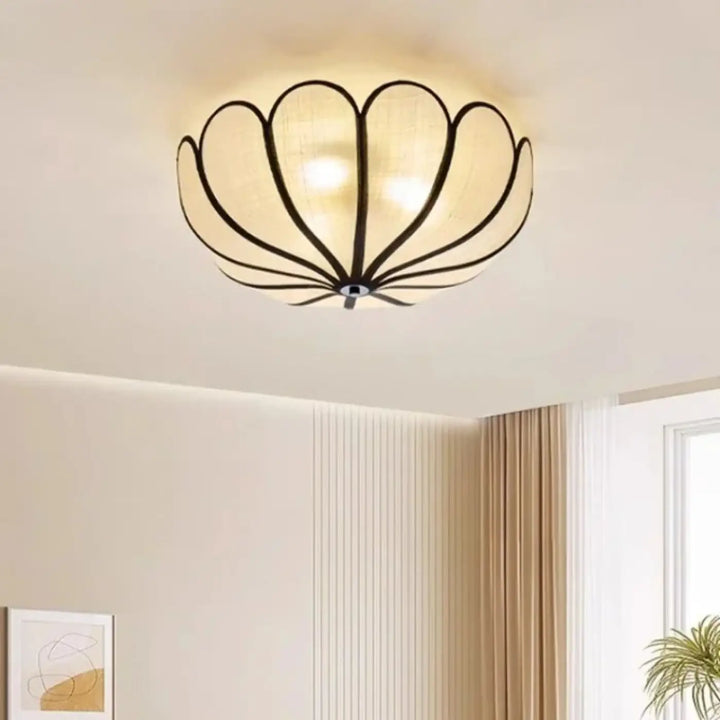 Luminaire plafonnier citra avec cadre métallique noir et abat-jour en tissu translucide pour salle à manger wabi sabi