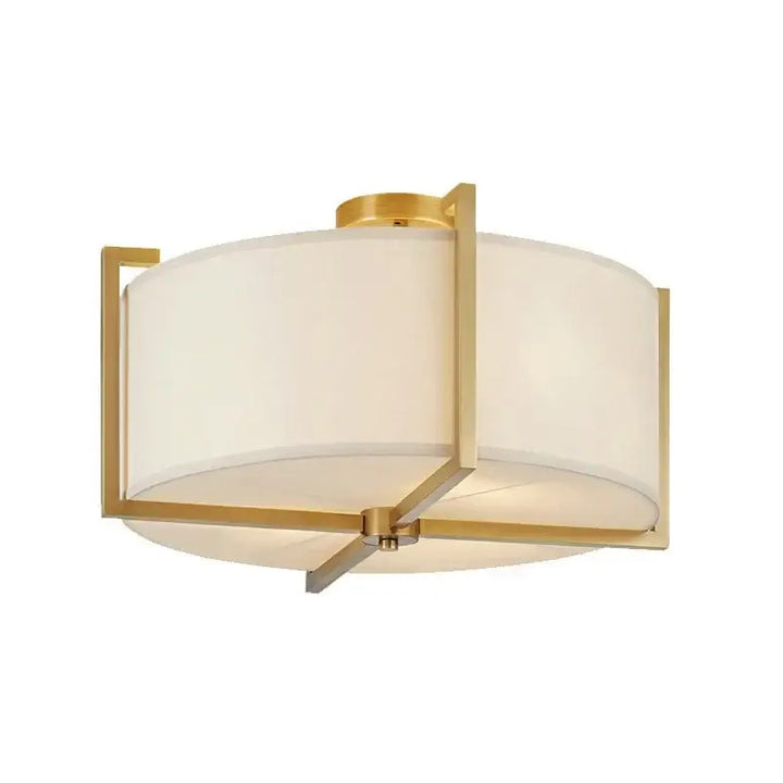 Plafonnier design moderne en métal doré avec abat jour blanc

