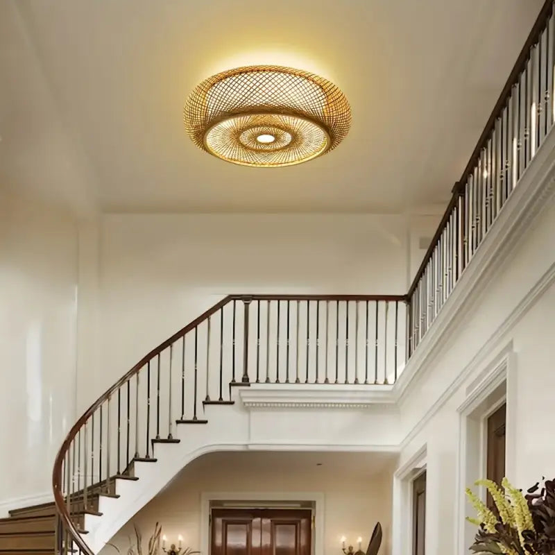 Plafonnier design moderne tissé led éclairage raffiné doré chic