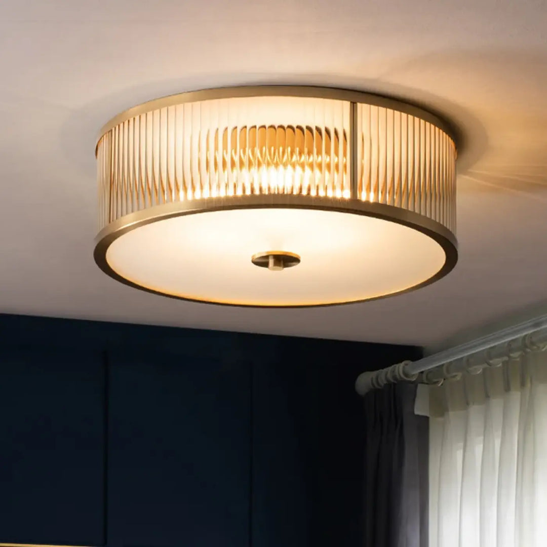 Plafonnier design moderne en verre strié doré