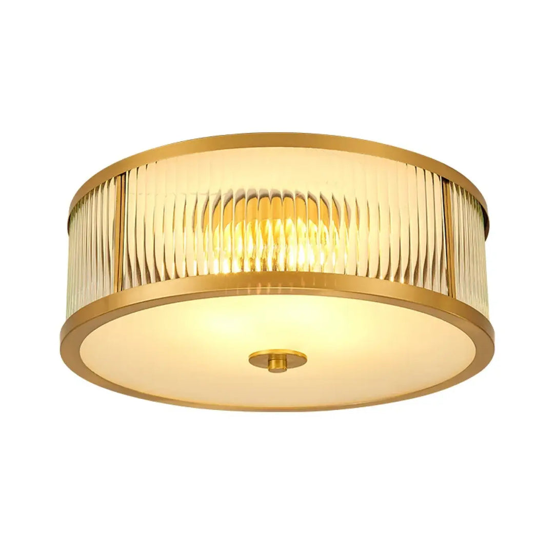 Plafonnier design moderne en verre strié doré