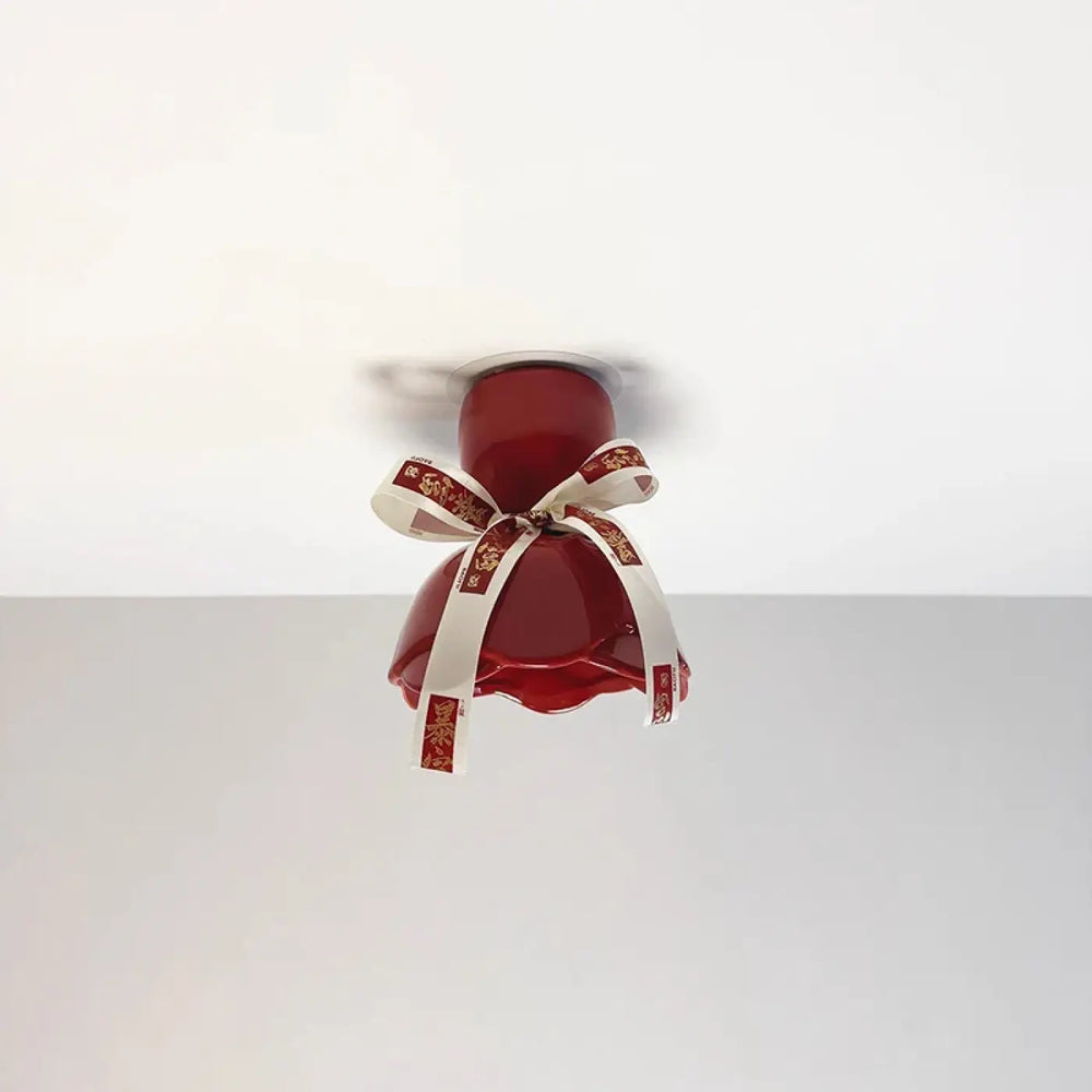 Luminaire plafonnier rouge brillant en forme de cloche avec nœud décoratif crème or pour décoration intérieure d’un objet pensé giftY