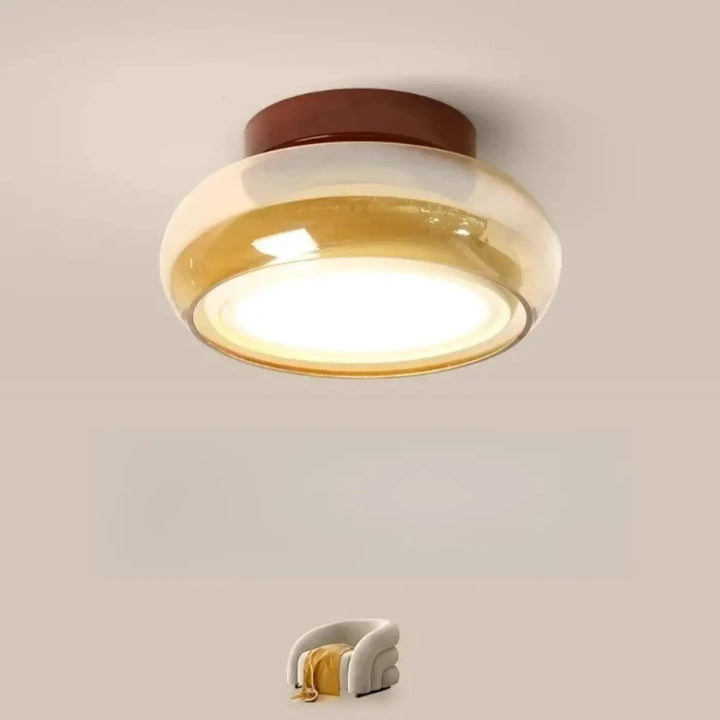 Luminaire plafonnier corine avec verre ambré chaud et base métal brun pour une décoration intérieure à signature visuelle forte
