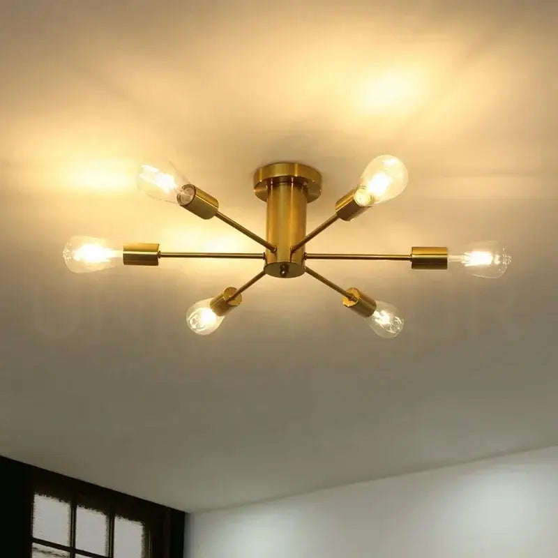 Plafonnier Doré Style Industriel À Ampoules Apparentes

