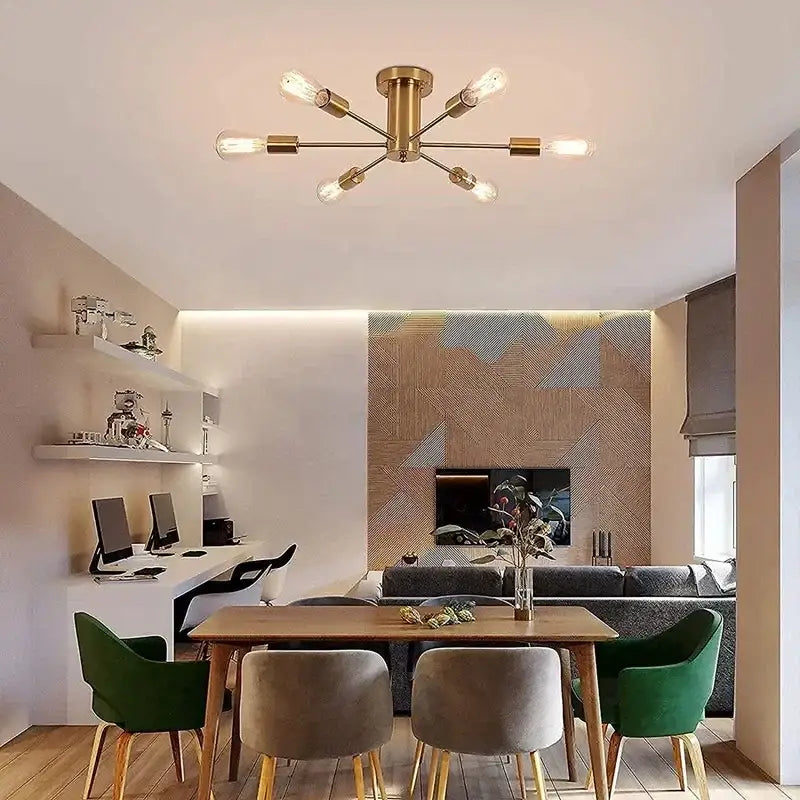 Plafonnier Doré Style Industriel À Ampoules Apparentes

