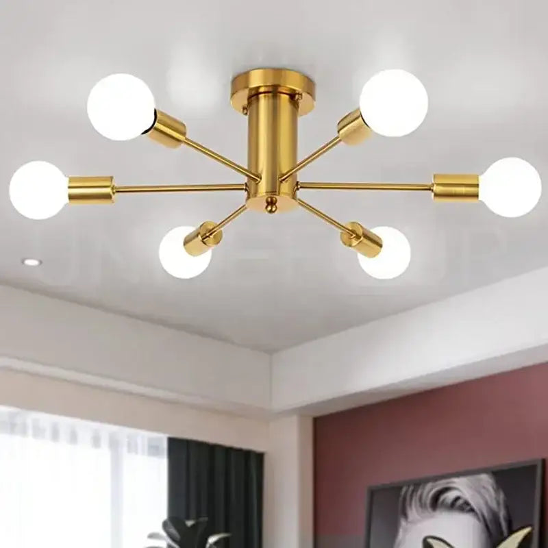 Plafonnier Doré Style Industriel À Ampoules Apparentes

