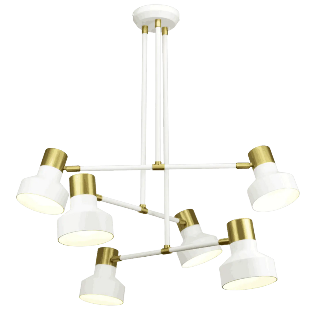 Plafonnier dorothy blanc moderne en laiton avec six luminaires réglables pour un éclairage élégant