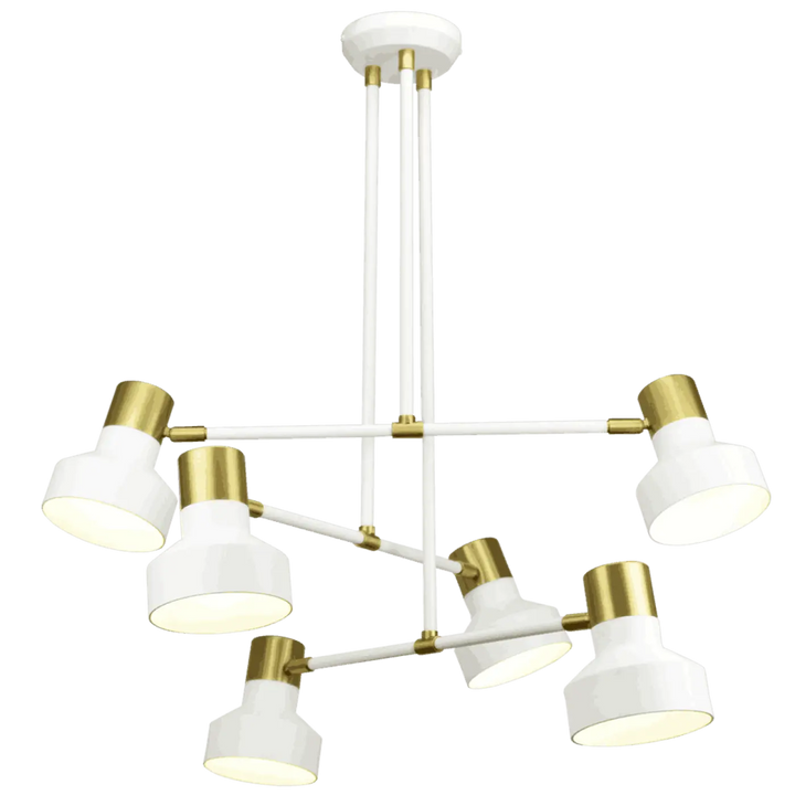 Plafonnier dorothy blanc moderne en laiton avec six luminaires réglables pour un éclairage élégant