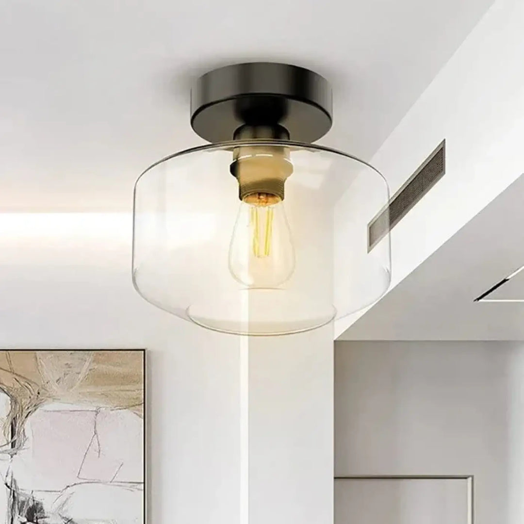 Applique plafonnier design doré avec abat-jour en verre