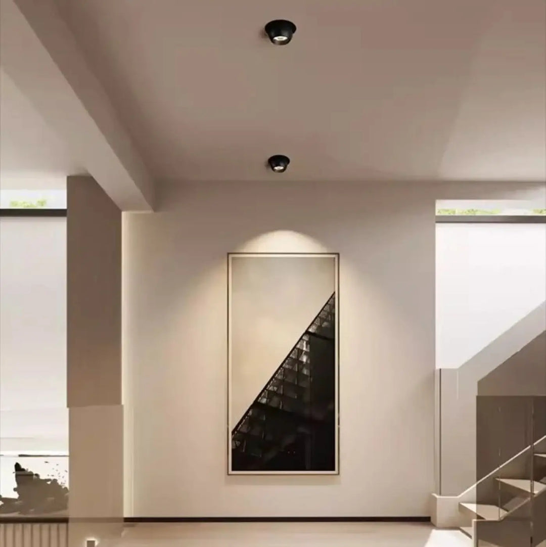 Luminaire plafonnier tsika design minimaliste noir et blanc avec cadre argenté et orientation ajustable plafonnier encastré